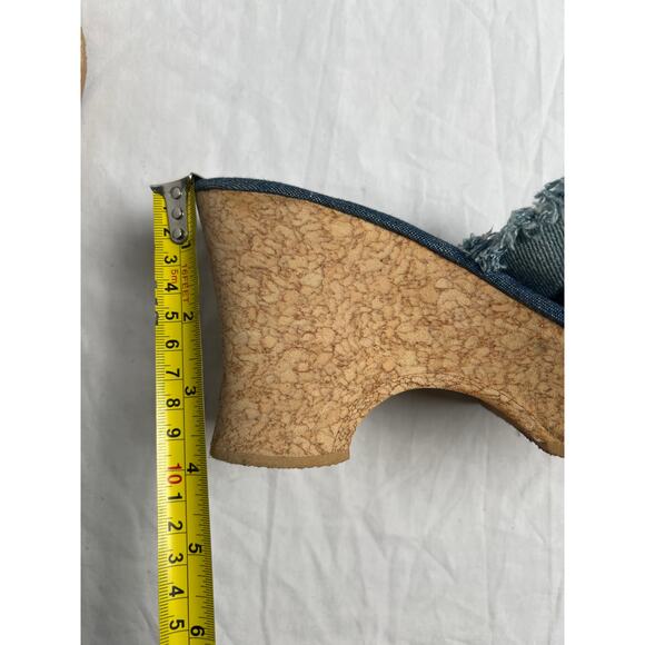 J.E.N.I. Y2K Denim Cork Heels Size 7.5 Women's Squared Toe Slides - Picture 4 of 6